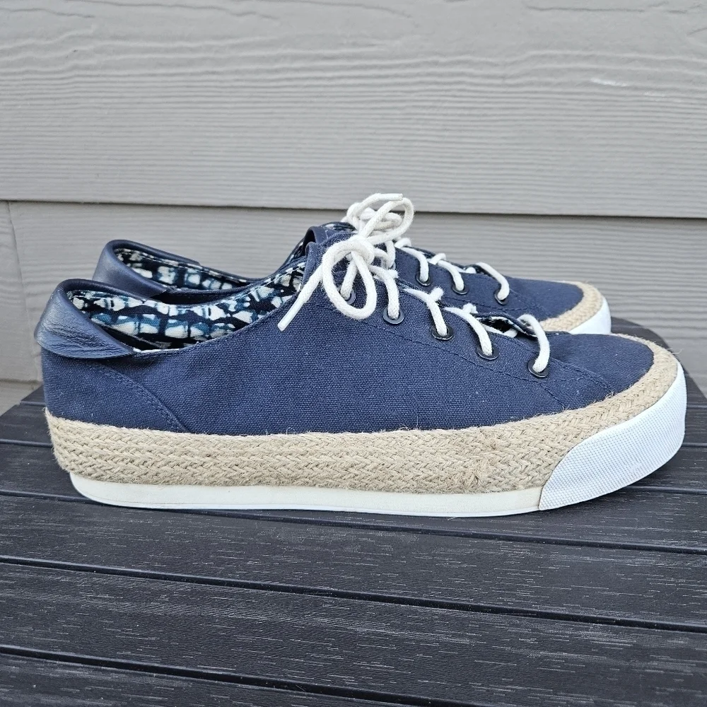 Tory Burch Platform Espadrille Sneakers Navy Blue Canvas & Jute Women's Size 11